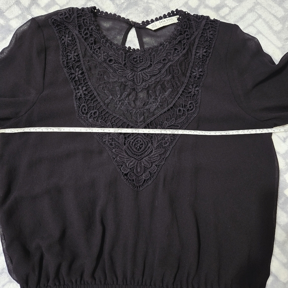 Zara Black Floral Embroidery Lace Sheer Blouse, size M - Picture 10 of 12